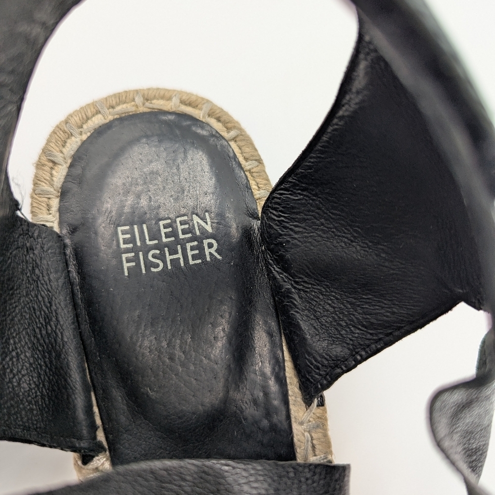 Eileen Fisher Willow Black Tumbled Leather Crisscross Espadrille Wedge 9.5 - Picture 6 of 10